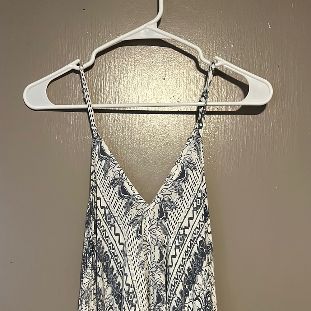 Blue and White Patterned Spaghetti Strap Dress